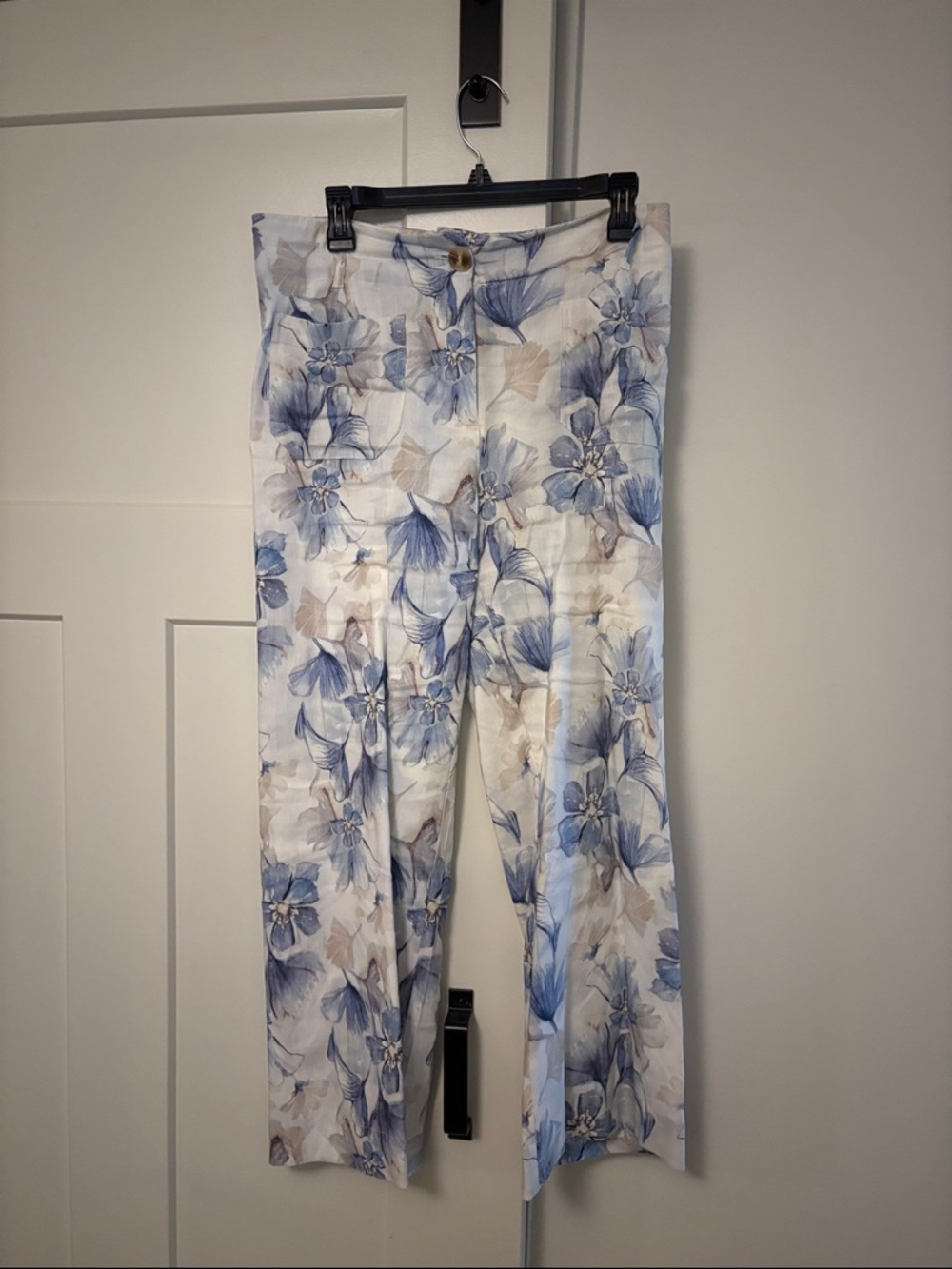 Charlie-B Floral Wide-Leg Women's Pants in Blue and Cream